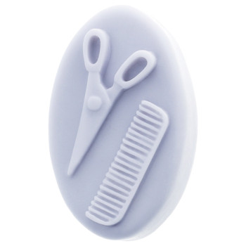 Ovale Form mit einer Schere und einem Kamm