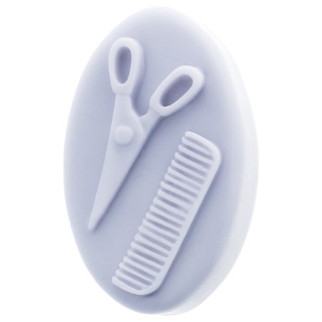 Ovale Form mit einer Schere und einem Kamm