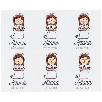 Personalisierbare Aufkleber für Kommunion - Mädchen