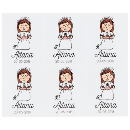 Personalisierbare Aufkleber für Kommunion - Mädchen