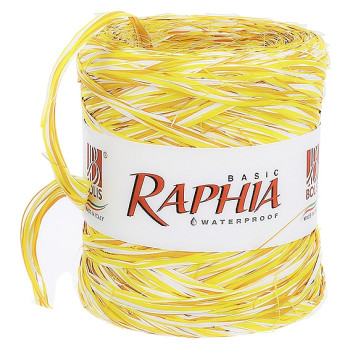 Dreifarbiges Bastband senfgelb-weiß