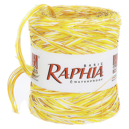 Dreifarbiges Bastband senfgelb-weiß