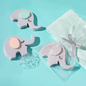 Bausatz zur Herstellung von elefantenförmigen Seifen für Taufen. Materialien und Anleitungen