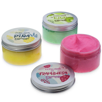 Kit como fazer esfoliantes cremosos de frutas. Materiais e instruções